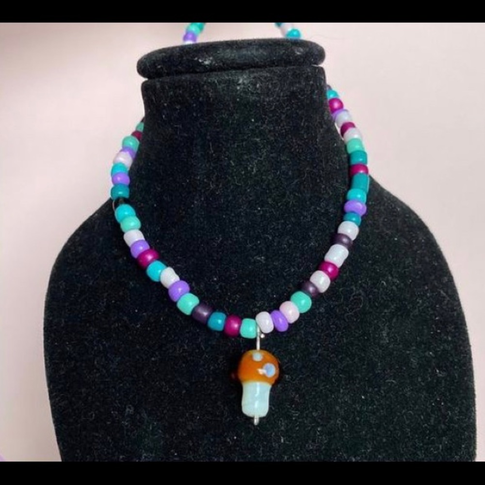 beaded mushroom necklace